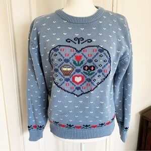 Vintage Eddie Bauer Knit Crewneck Heart Sweater 1990 Cottagecore Womens Sz M